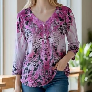 Woman's Long Sleeve Shirt with Silver Sequence (LS11)